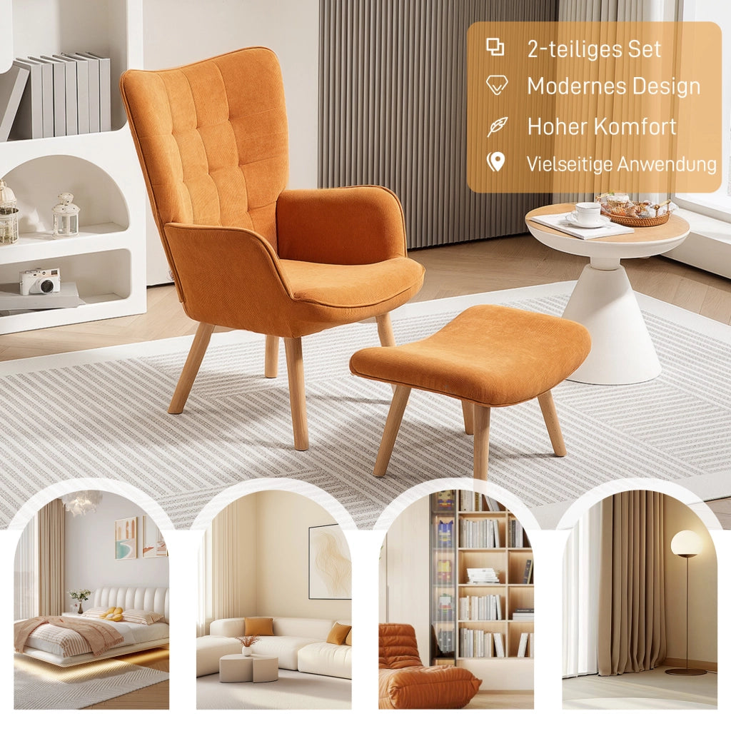 POLTRONA con pouf 72x80x101 cm in poliestere marrone
