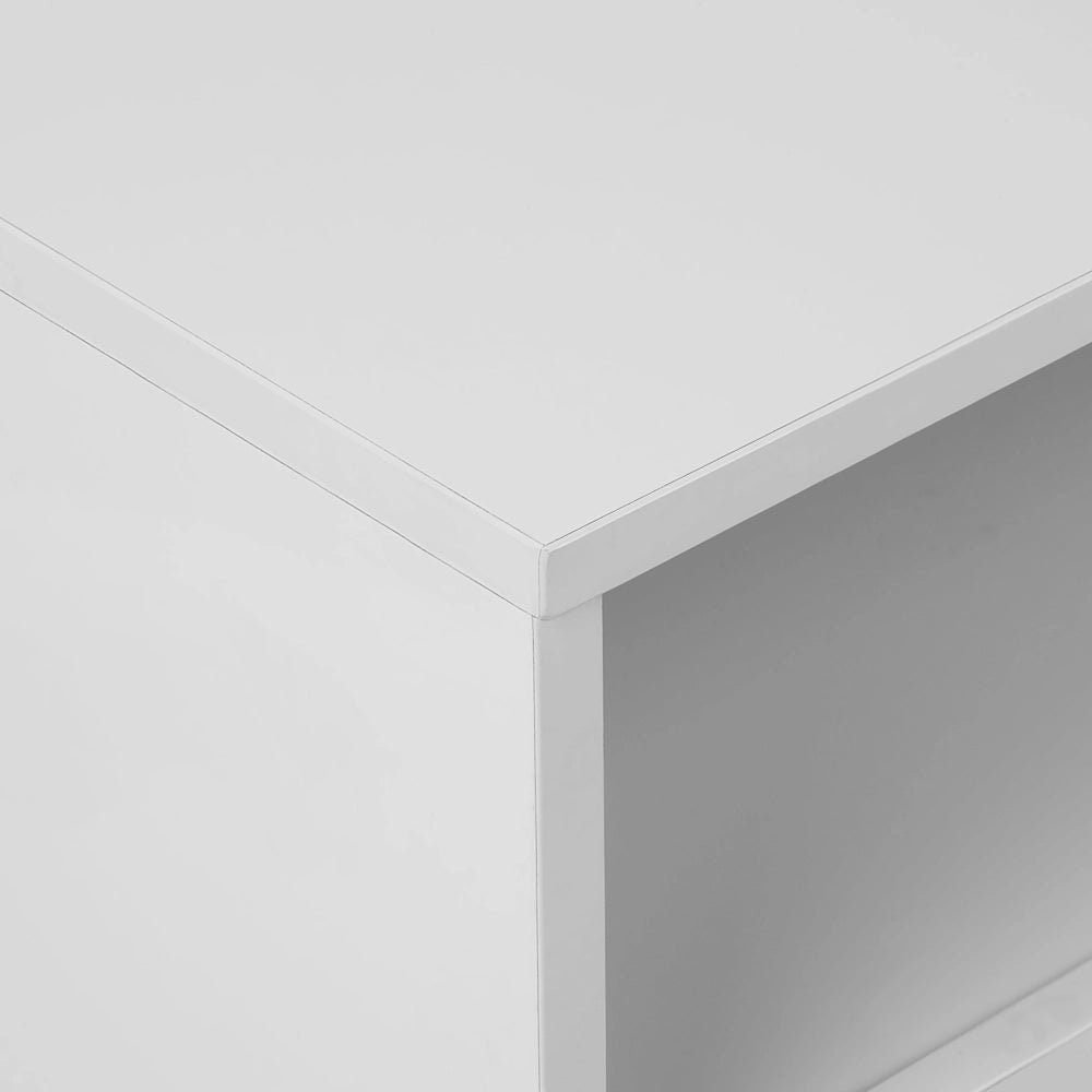 Mobile TV bianco con LED per TV fino a 70ʺ con ripiani a 2 cassetti
