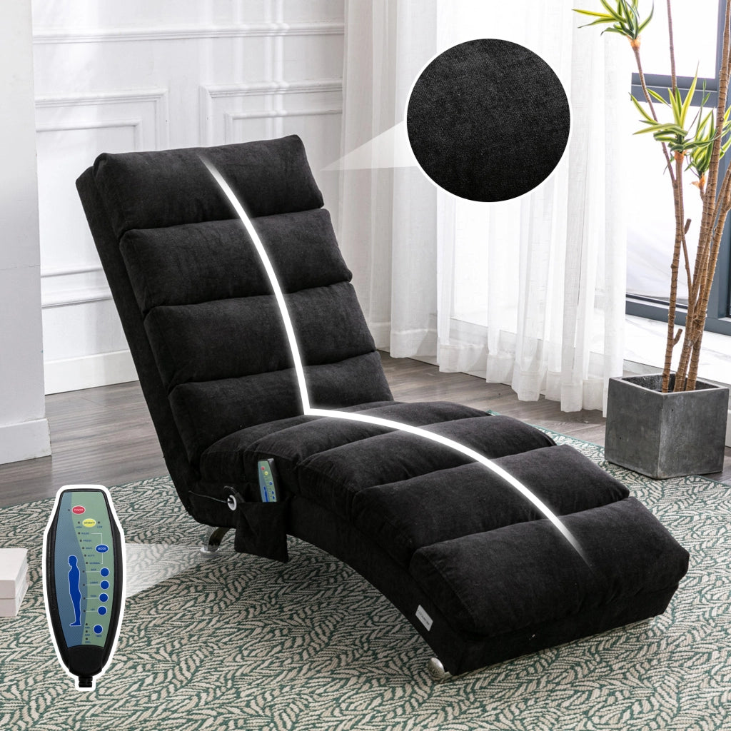 OKWISH Méridienne in Lino con Vibrazione Delicata, Schienale Ergonomico 140° e Tasca Laterale, Nero