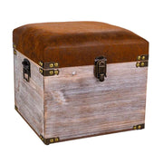 Sgabello con cassetti in legno e similpelle marrone 30x30x28h