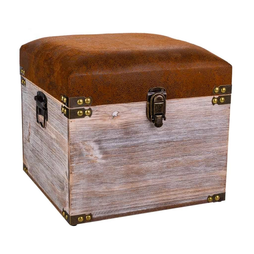 Sgabello con cassetti in legno e similpelle marrone 30x30x28h