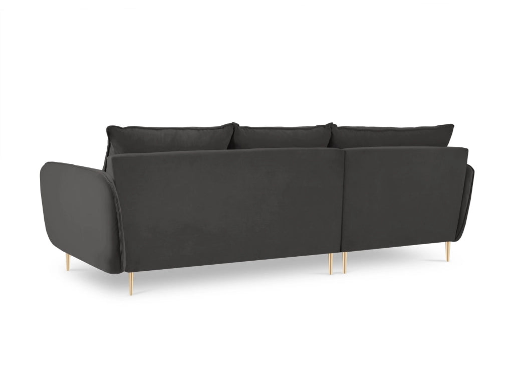 Cosmopolitan Design - Divano angolare sinistro "Vienna" 5 posti in velluto grigio scuro 