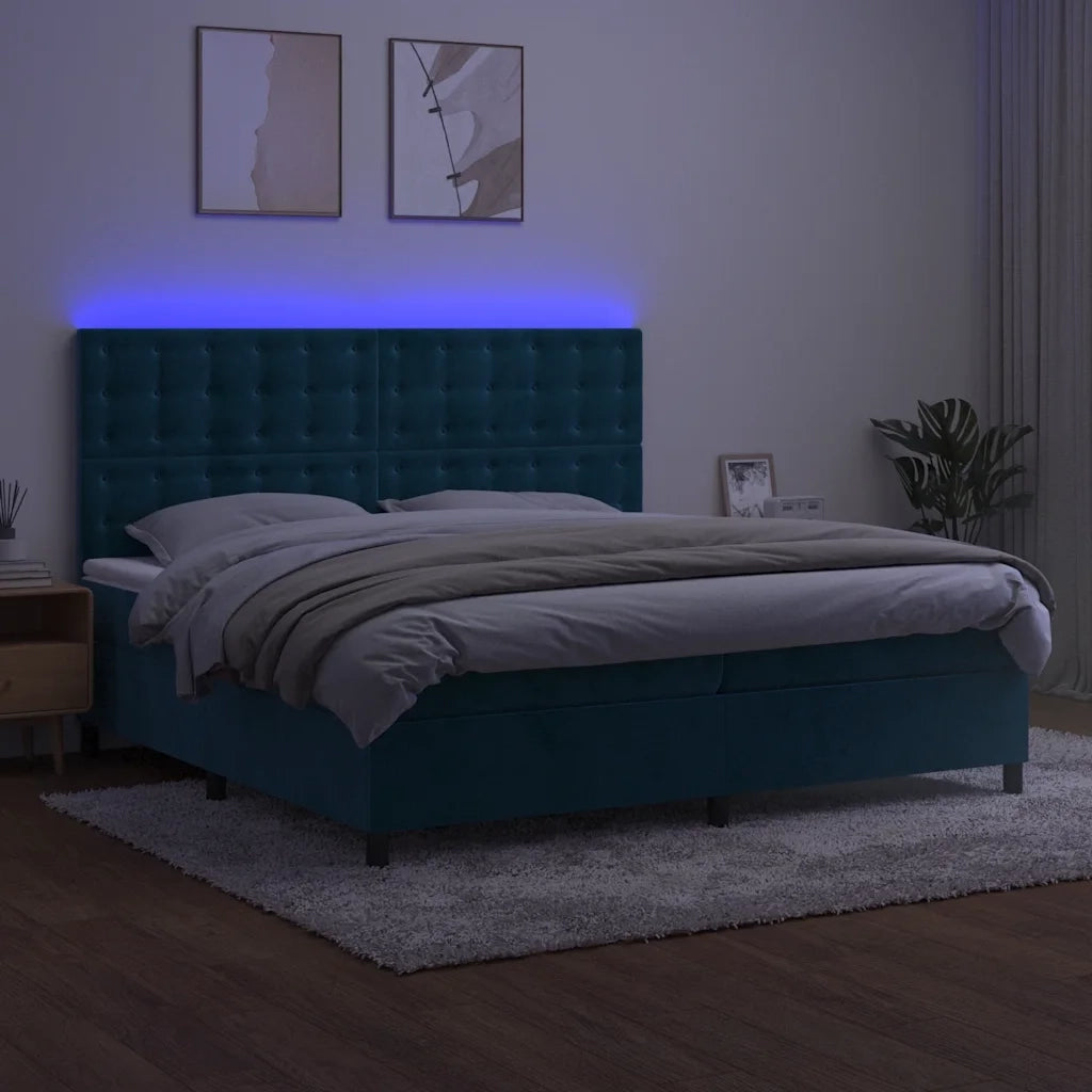 Letto a Molle con Materasso e LED Blu Scuro 200x200 cm 3136387
