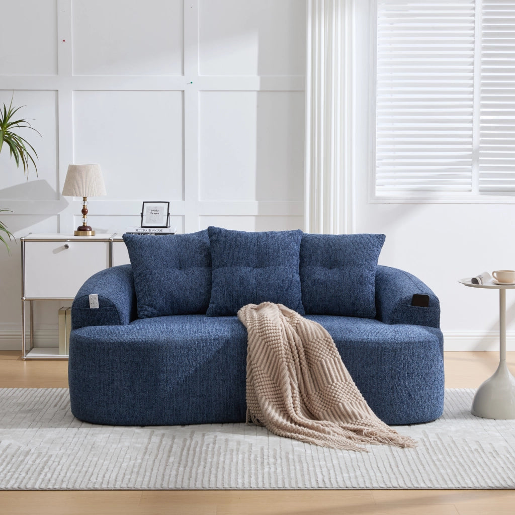 Divano a due posti in chenille con seduta profonda e cuscini extra spessi blu senza montaggio 164 × 92 × 60 cm