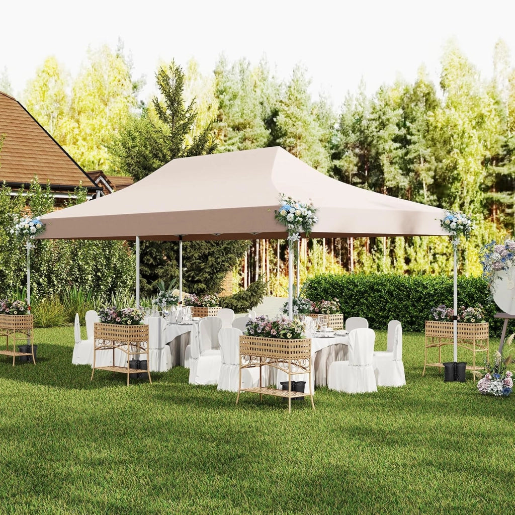 Gazebo da Giardino 3 x 6 m, Tendone per Feste con 6 Pannelli Laterali Rimovibili, con Borsa da Trasporto, Design Pop-up, per Matrimonio Eventi e Barbecue (Beige)