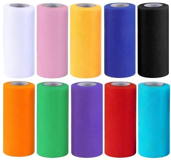 Tulle Lint a 10 Rotoli - Decorativo Lint - 15 cm Largo - 22 Metri per Rotolo - 100% Poliestere - Per Artigianato e Decorazioni di Festa - Lint Decorativo
