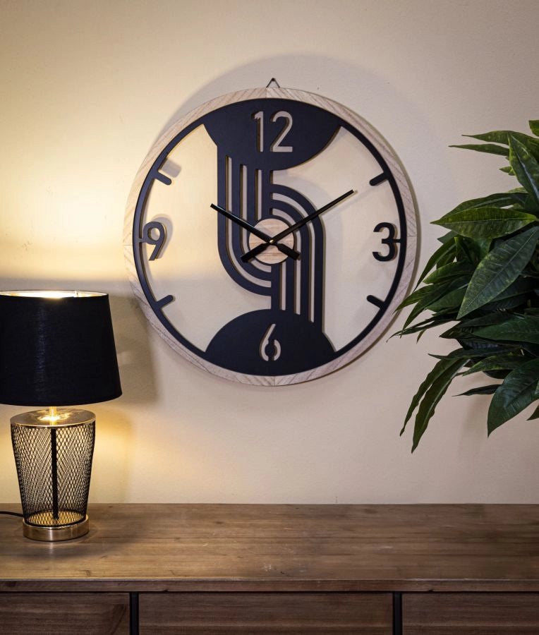 Orologio da Muro Clips 60x2,5x60 cm in Ferro e MDF Nero e Marrone
