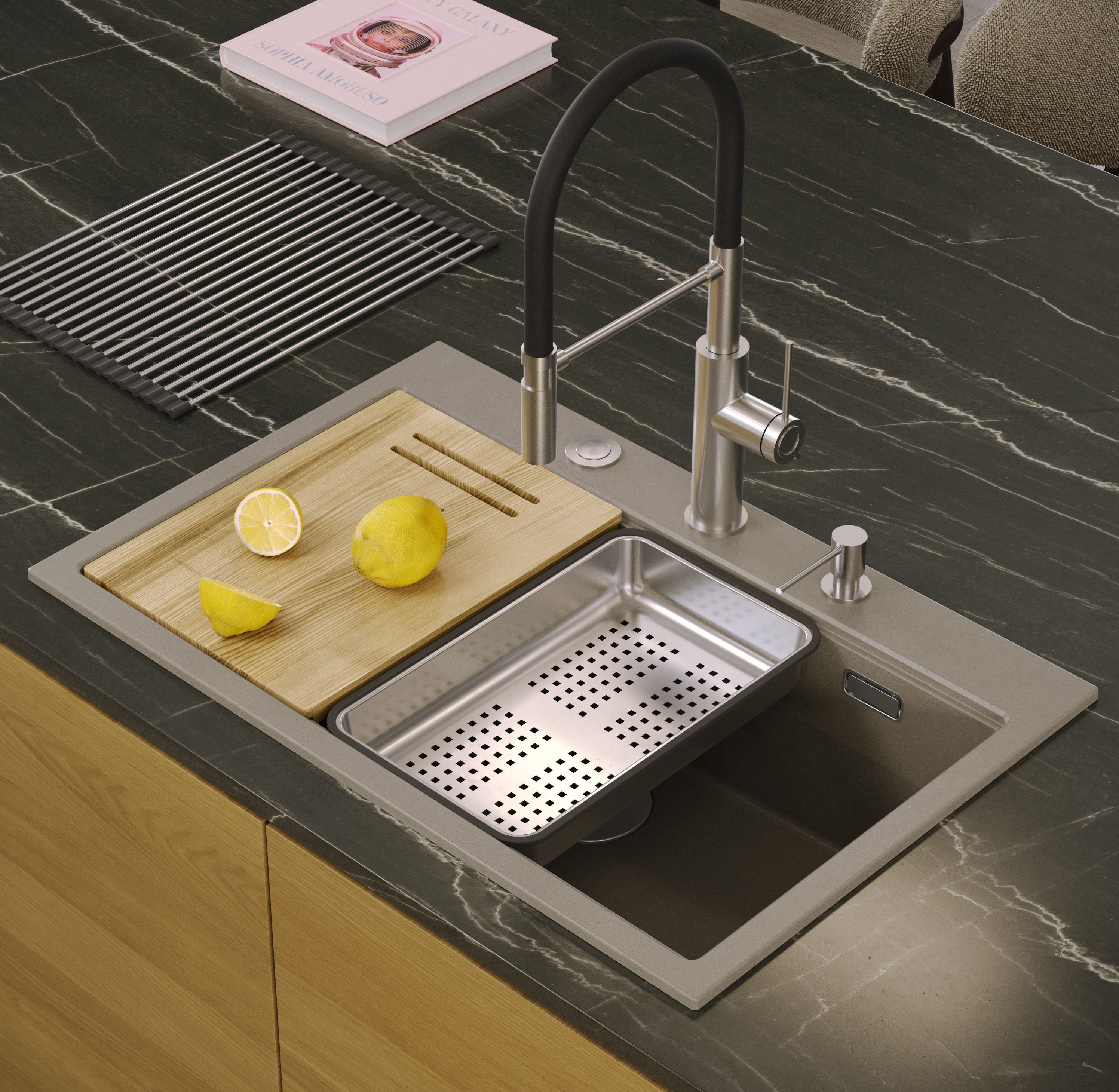 Lavello In Granito Marc 110 Workstation Beige Acciaio