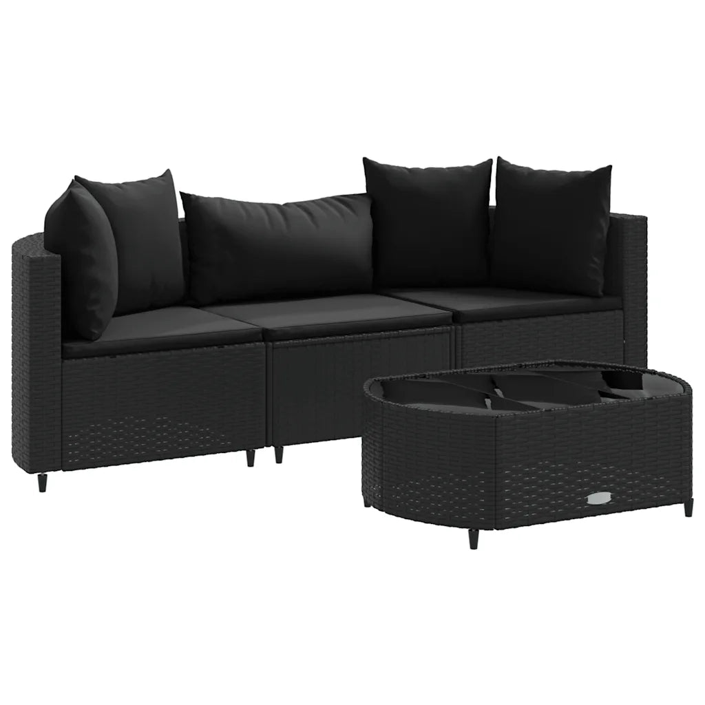 Set Divani da Giardino 4 pz con Cuscini Nero in Polyrattan