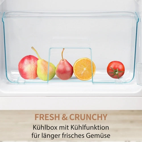 Frigorifero retrò; frigorifero-freezer combo; volume totale 92L; congelatore 28L; mensole per porte; mensole in vetro; luce LED; efficiente energetico; bianco antico