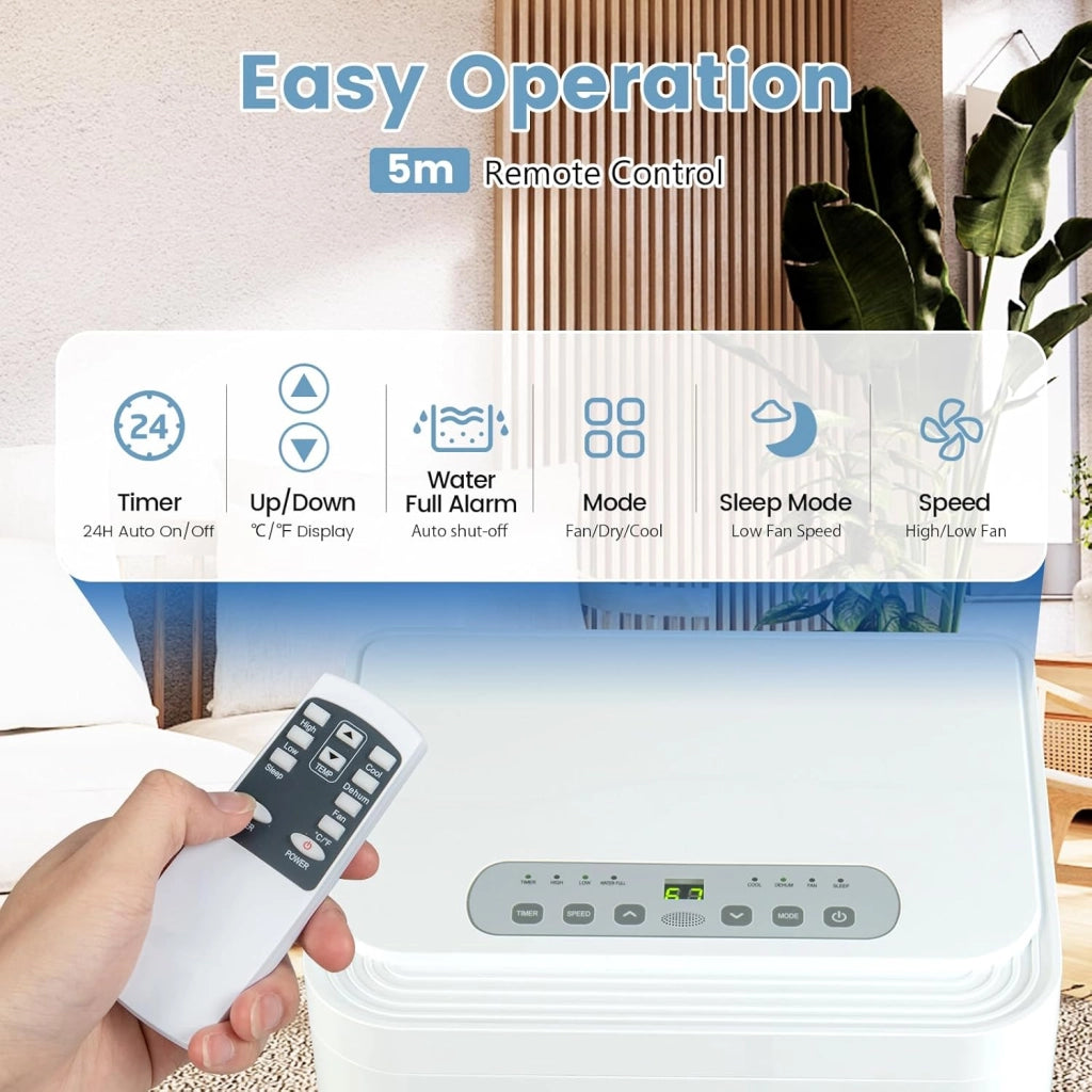Condizionatore Portatile 9000 BTU, 960W, 4 Modalità - Ventilazione & Deumidificazione & Raffreddamento & Sonno, Controllo con Display a LED e Telecomando, Timer 24 Ore