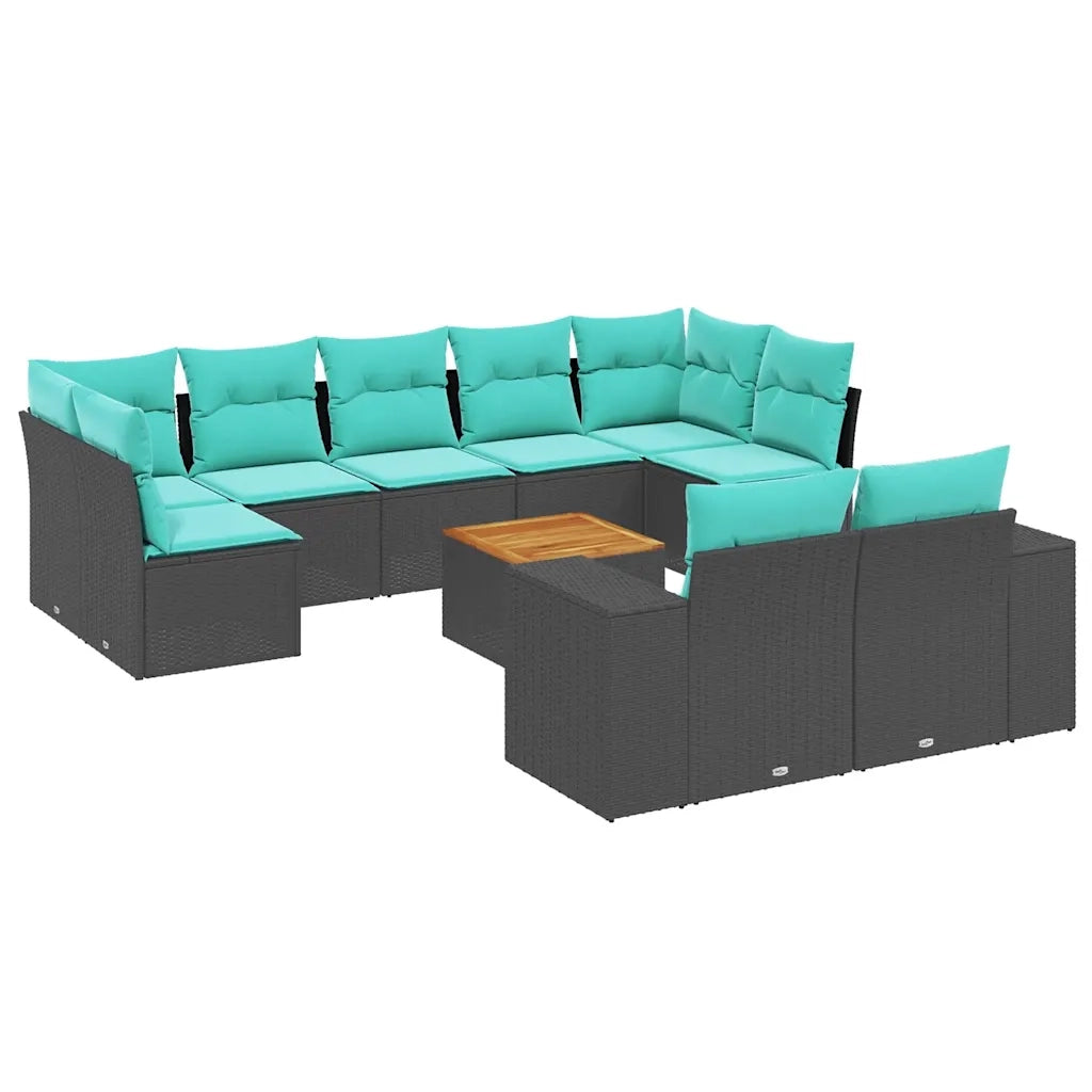 Set Divani da Giardino 10 pz con Cuscini Nero in Polyrattan 3225595