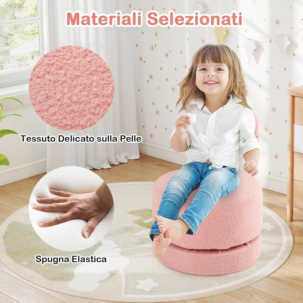 Set di 2 Poltrone Girevoli a 360° per Bambini, Divani per Bambini in Velluto con Schienale a Fiocco, Seduta Imbottita e Piedini Antigraffio, Sedie Rotonde per Sala Giochi e Cameretta