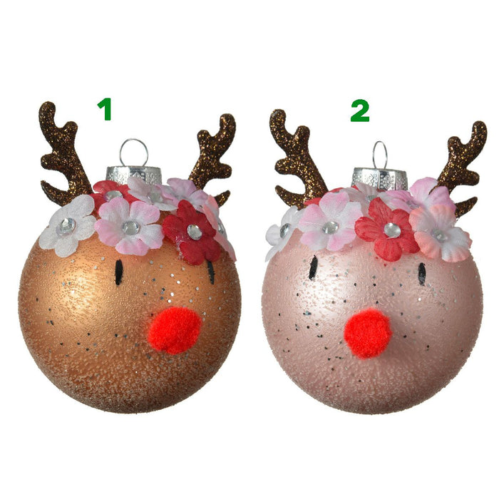 PALLA DI VETRO RENNA CON FIORI