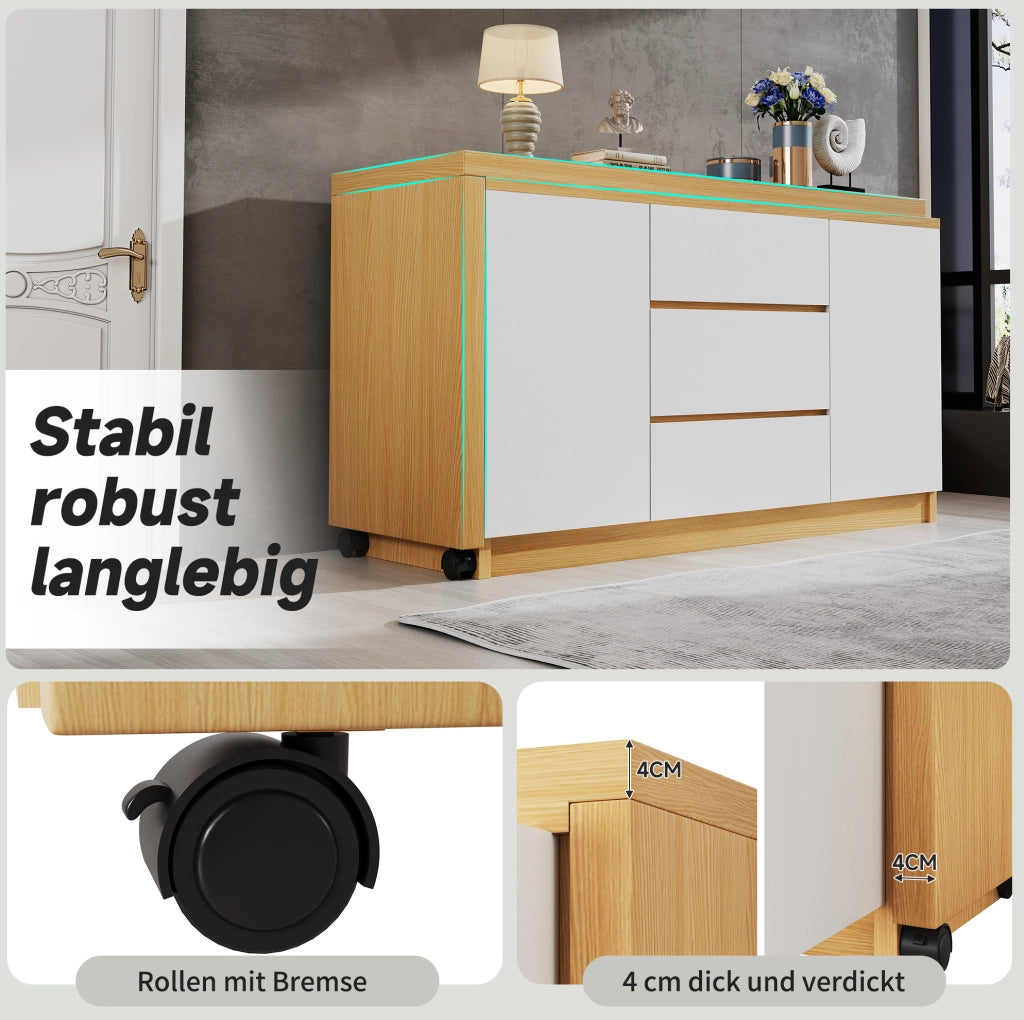Scrivania pieghevole girevole 360° con cassetti e ante