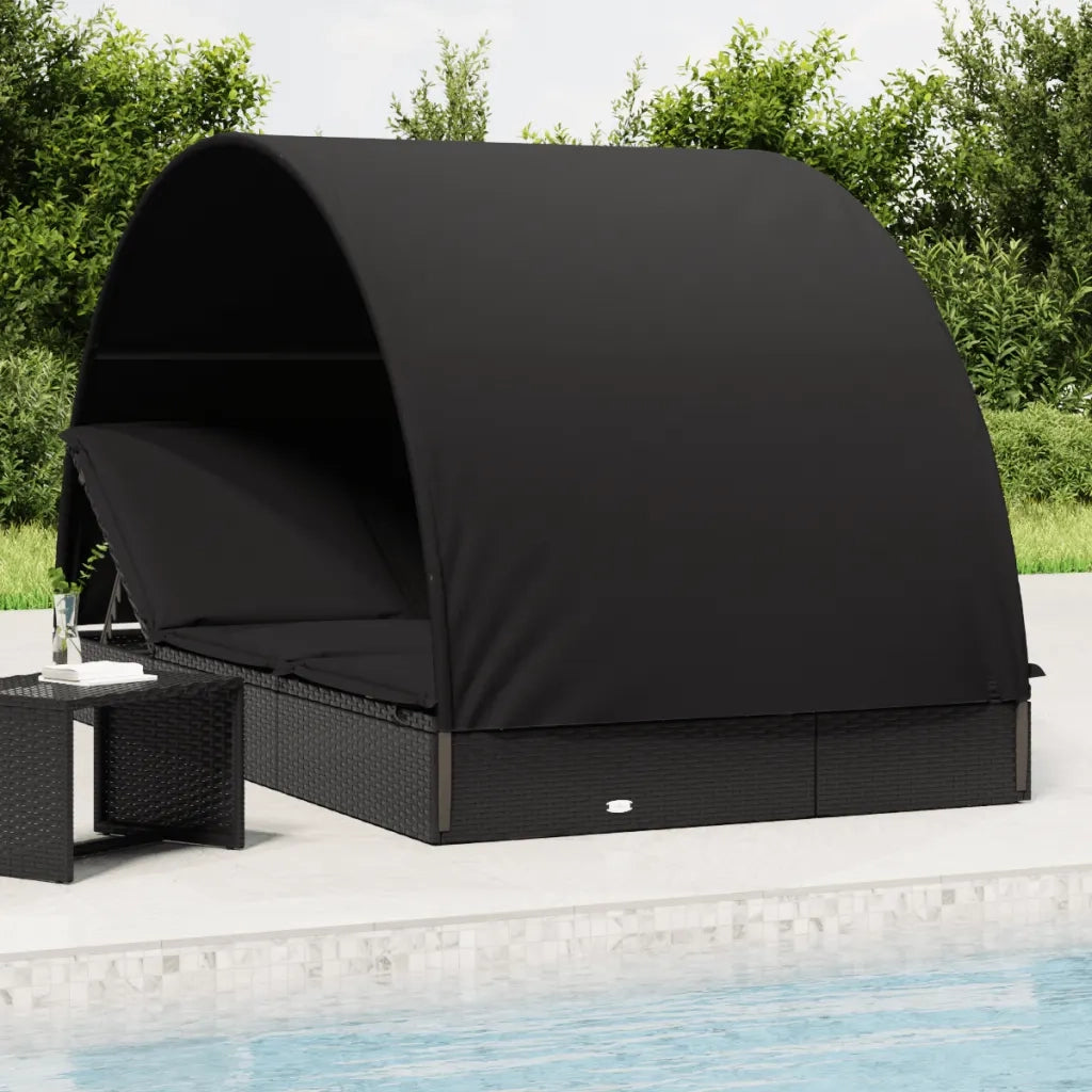 Sdraio da giardino | Lettino Doppio Tetto Rotondo Nero 211x112x140 cm in Polyrattan