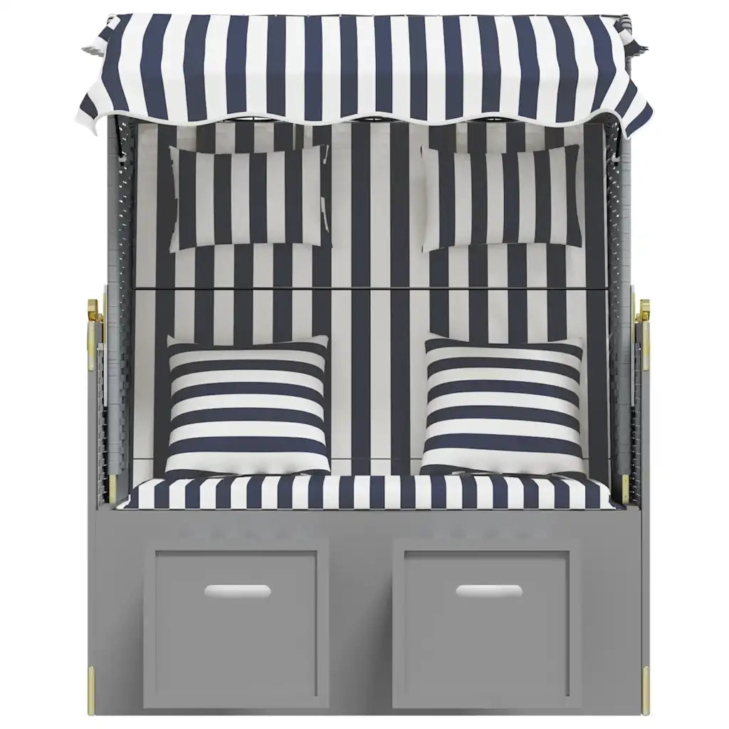 Strandkorb con Cuscini Polyrattan e Legno Massello Blu e Bianco CFW6330340