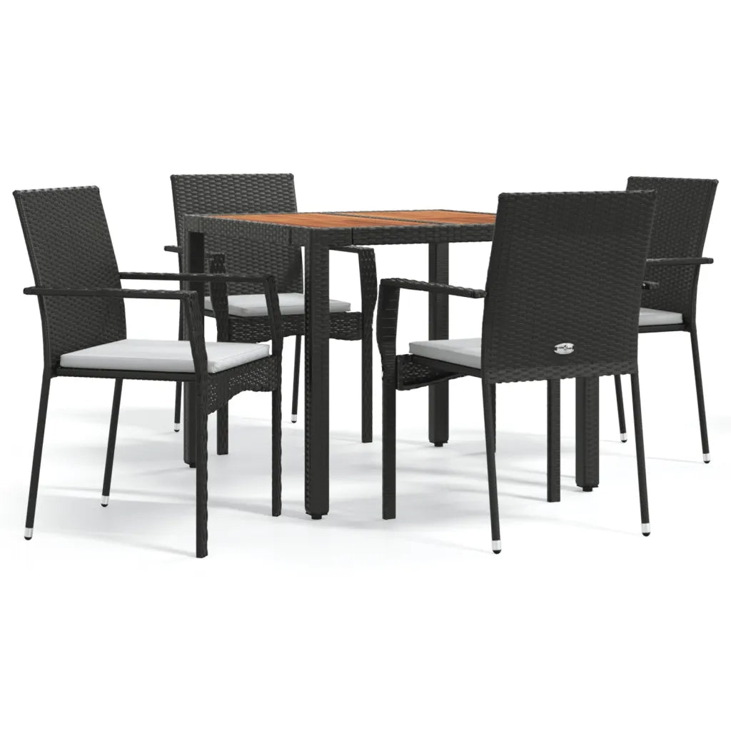Set da Pranzo da Giardino 5 pz Nero con Cuscini in Polyrattan 3184988
