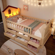 Letto a Soppalco con Cassetti e LED ¨C MINIMAL ¨C 90x200, Naturale
