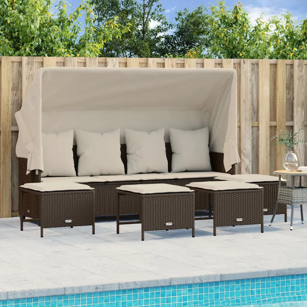 Set Divano da Giardino 5 pz | Set Salotto da Giardino con Cuscini Marrone in Polyrattan