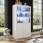 Vetrina moderna 100 x 35 x 170 cm bianca lucida in MDF con LED e vetro temperato