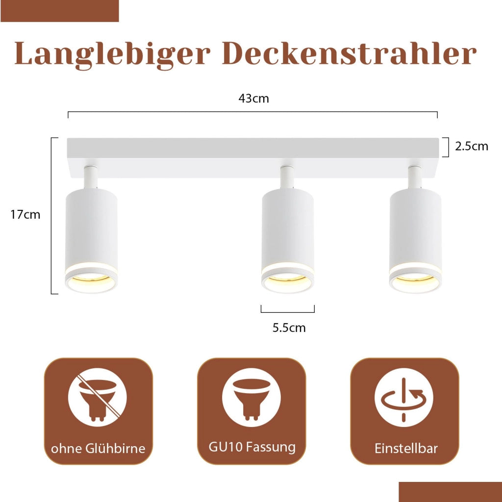 ZMH Faretto da soffitto bianchi 3 luci GU10 metallo orientabili moderni per camera letto sala pranzo senza lampadina