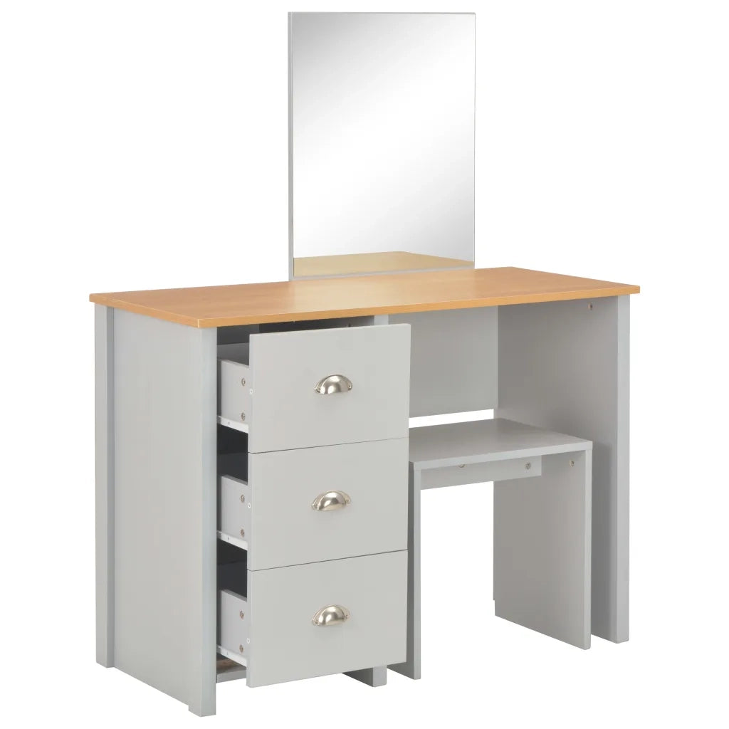 Tavolo da Trucco con Specchio e Sgabello-Tavolo da Vanit¨¤ Grigio 104x45x131 cm