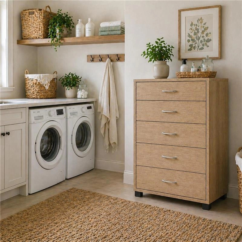 CASSETTIERA 5 CASSETTI IN LEGNO CON PIANO D'APPOGGIO COLORE ROVERE DIMENSIONI 68X40X101CM