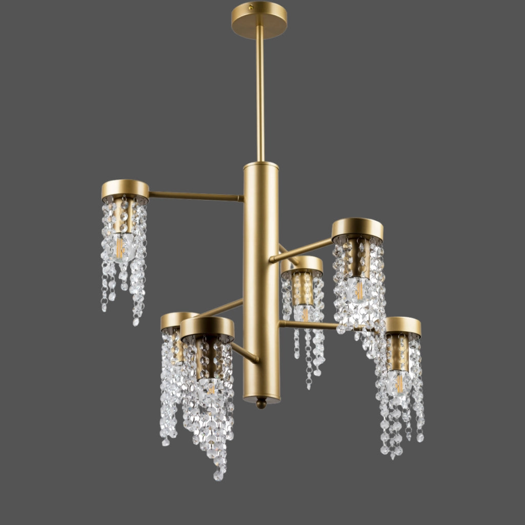 Lampadario dorato con cristalli 6xE27 GEA 316318 Polux