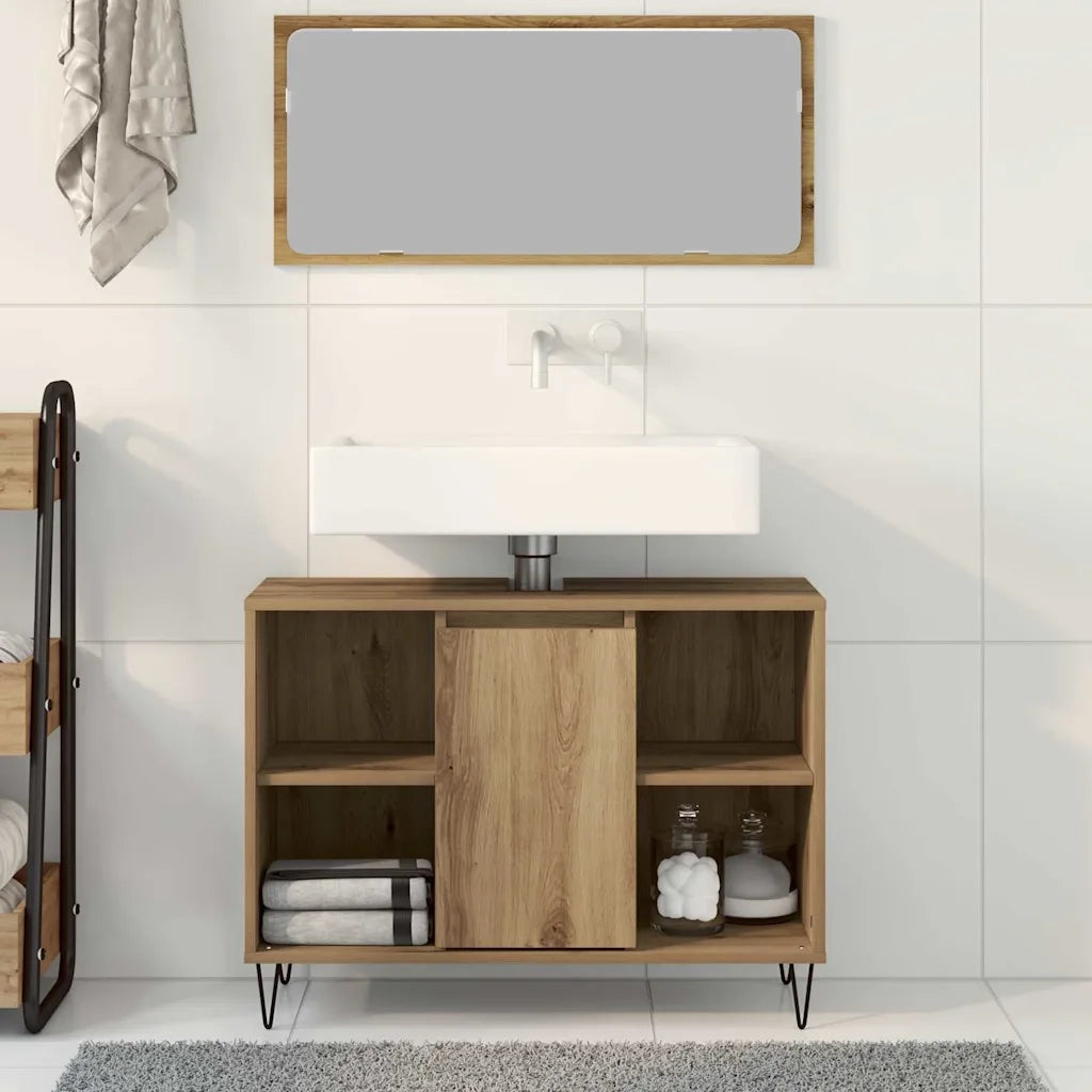 Mobile da Bagno con porta Rovere artigianale 80 x 33 x 60 cm 873896