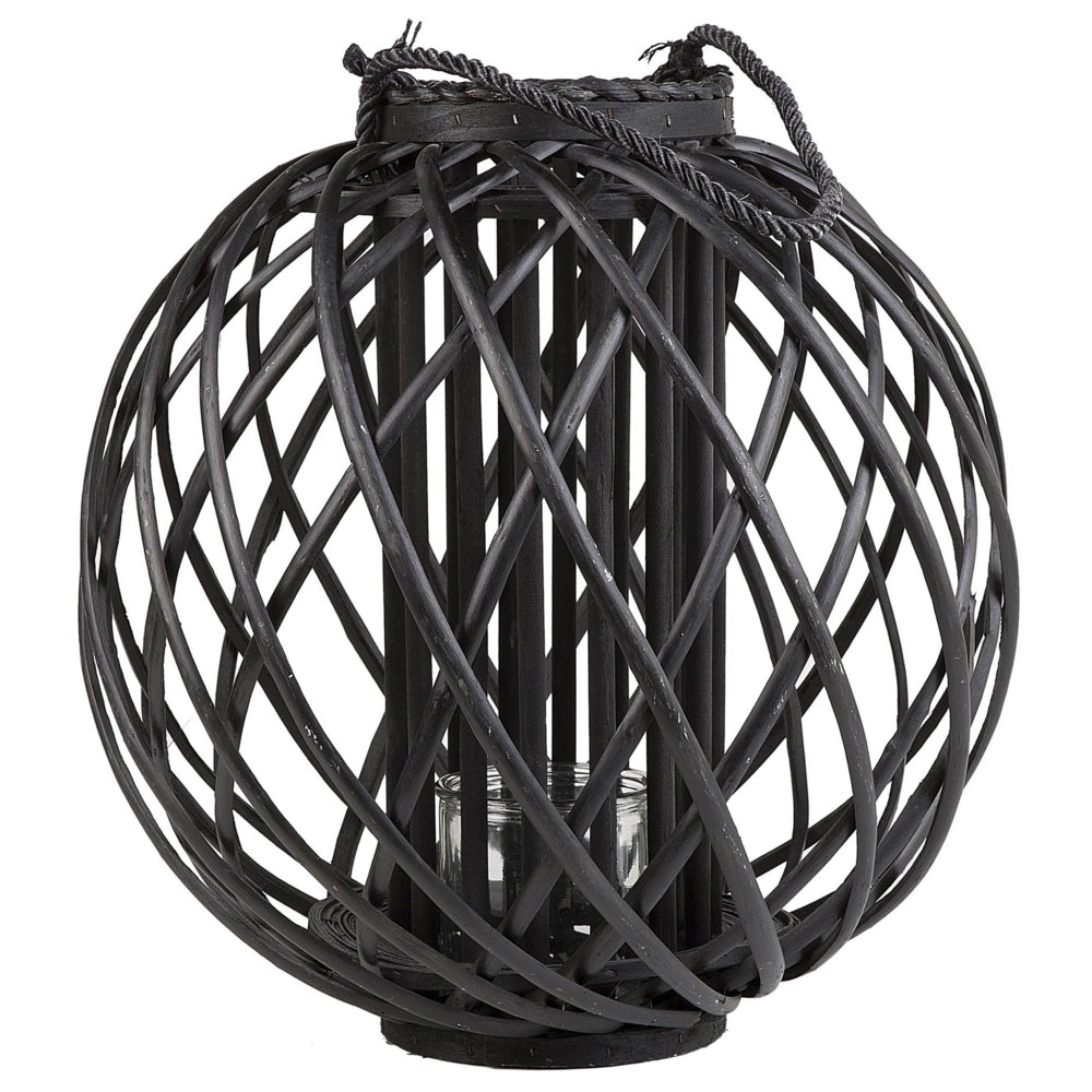 Lanterna in legno di salice Nero e vetro 41 cm rotonda per interni ed esterni scandinavi