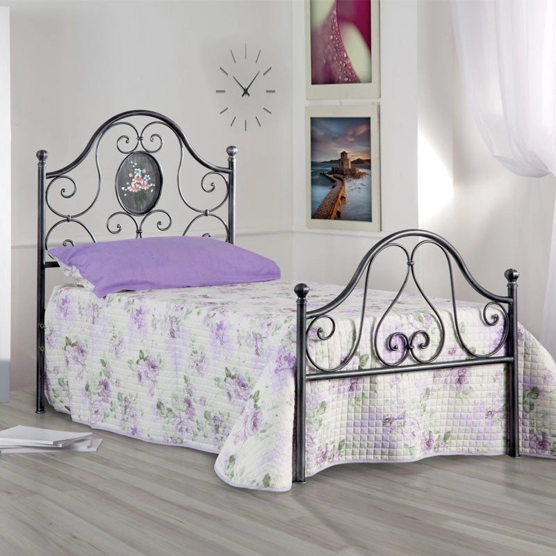 Letto in ferro singolo con pediera Nero Oro LORY 95x208x h130 cm
