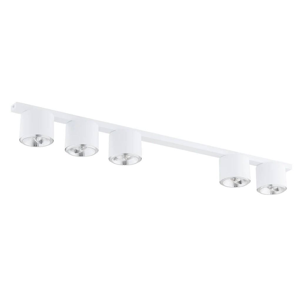 Plafoniera Moderna 5 Luci Faretti Ptah In Acciaio Bianco