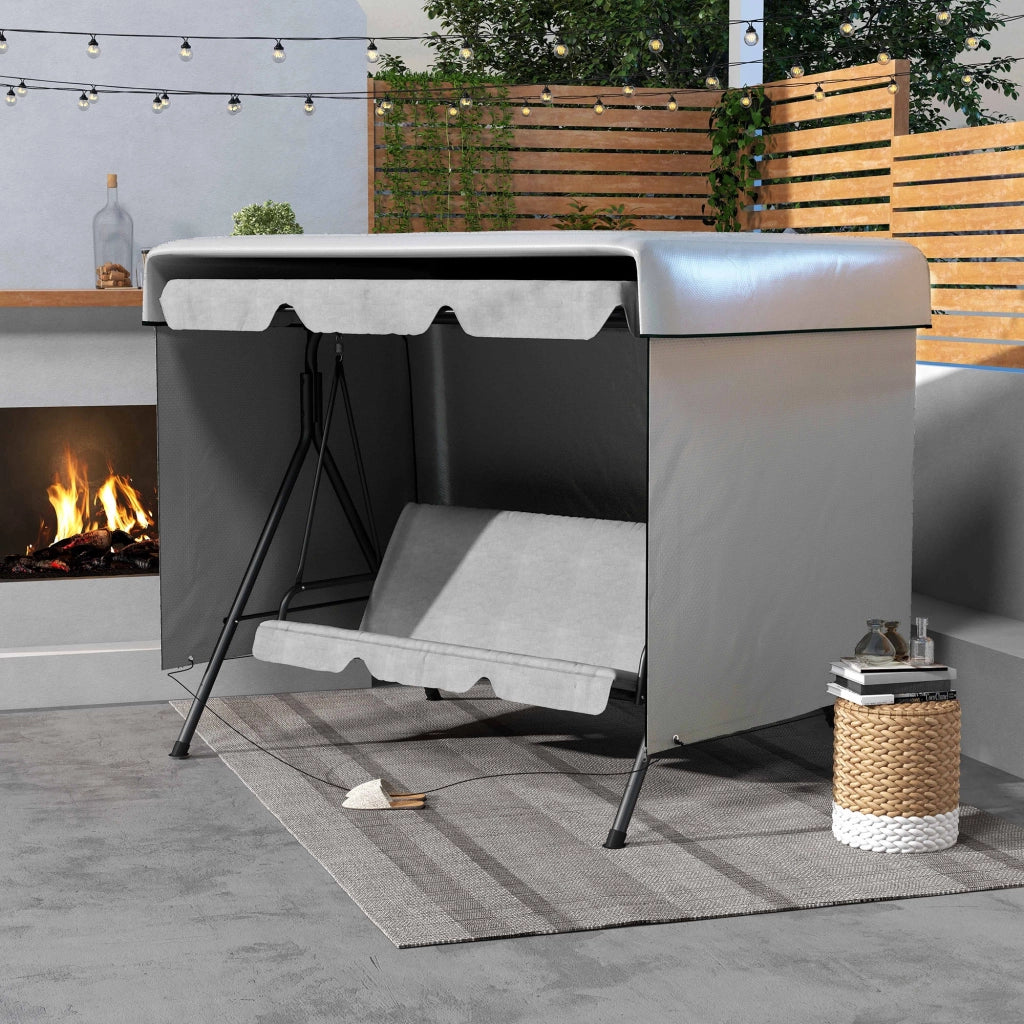 Copertura per mobili da giardino impermeabile con zip e cinghia con fibbia in polietilene grigio 215 × 155 × 150 cm