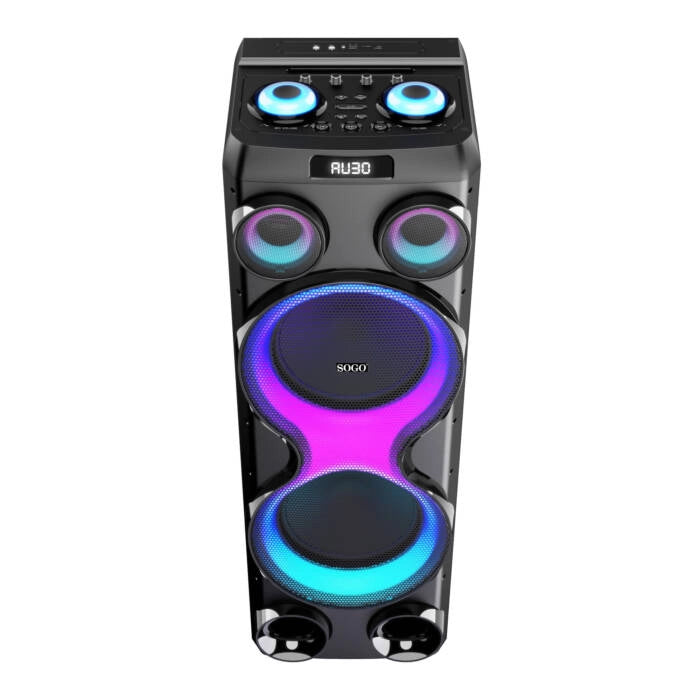 Cassa amplificata portatile 1800W PMPO, 150W RMS, Bluetooth TWS, LED RGB multicolore, karaoke microfono incluso - SOGO
