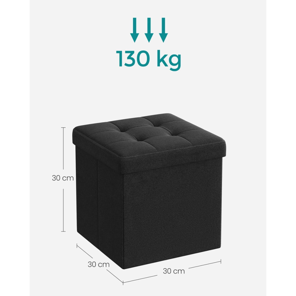 Pouf contenitore pieghevole in tessuto nero 30x30 cm