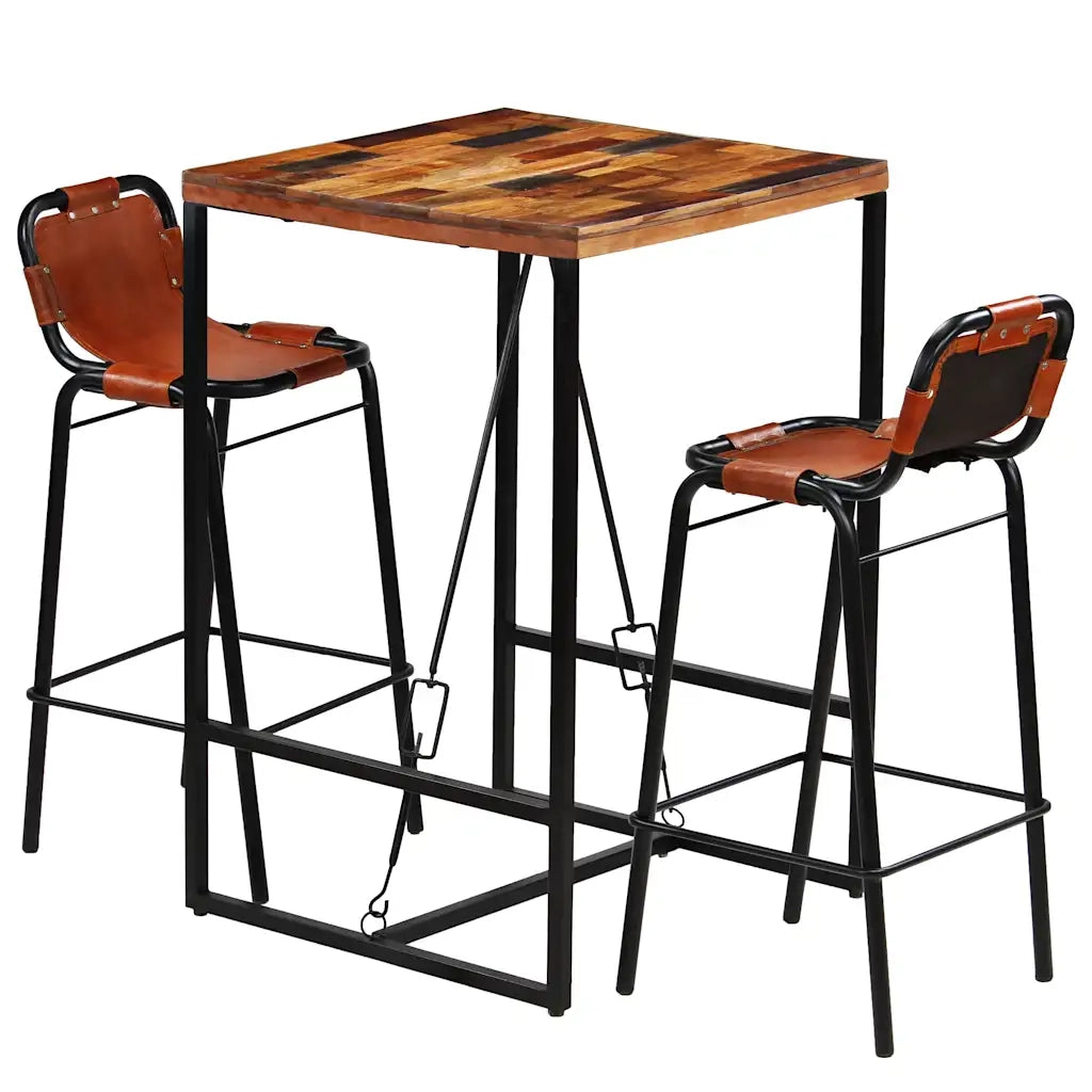 Set da Bar 3 pz in Massello di Recupero e Vera Pelle di Capra 246286