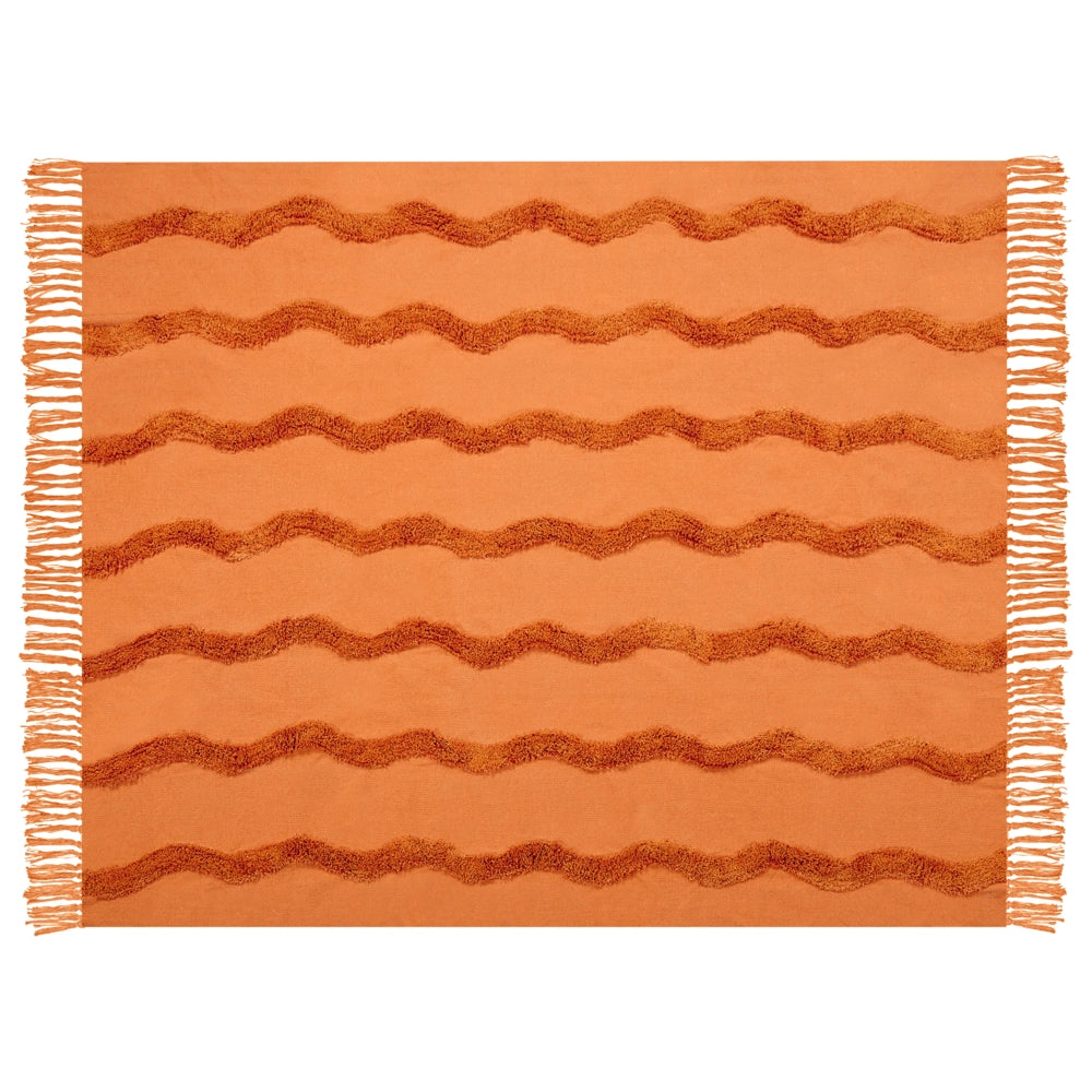 Coperta in cotone arancione con frange e motivo geometrico 125 x 150 cm stile boho soggiorno camera da letto accessorio divano