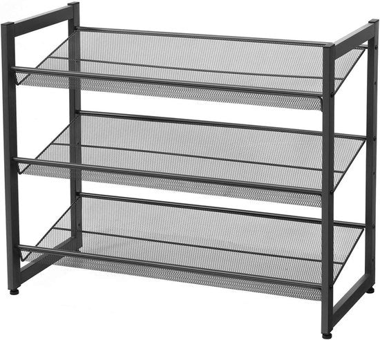 Scaffale Metallico con 3 Livelli di Mesh con Regolazione della Scaletta a Pavimento Livello o Inclinato Pannelli di Deposito Stivale 74 x 628 x 307 cm Nero
