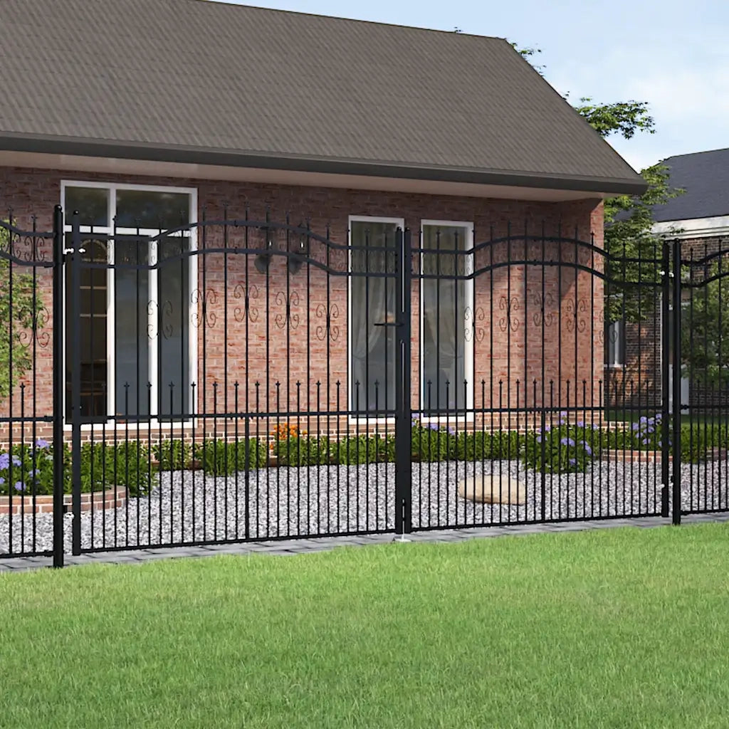 Cancello per recinzione Kampen con punta a lancia Nero 394,5x172 cm in acciaio 151103