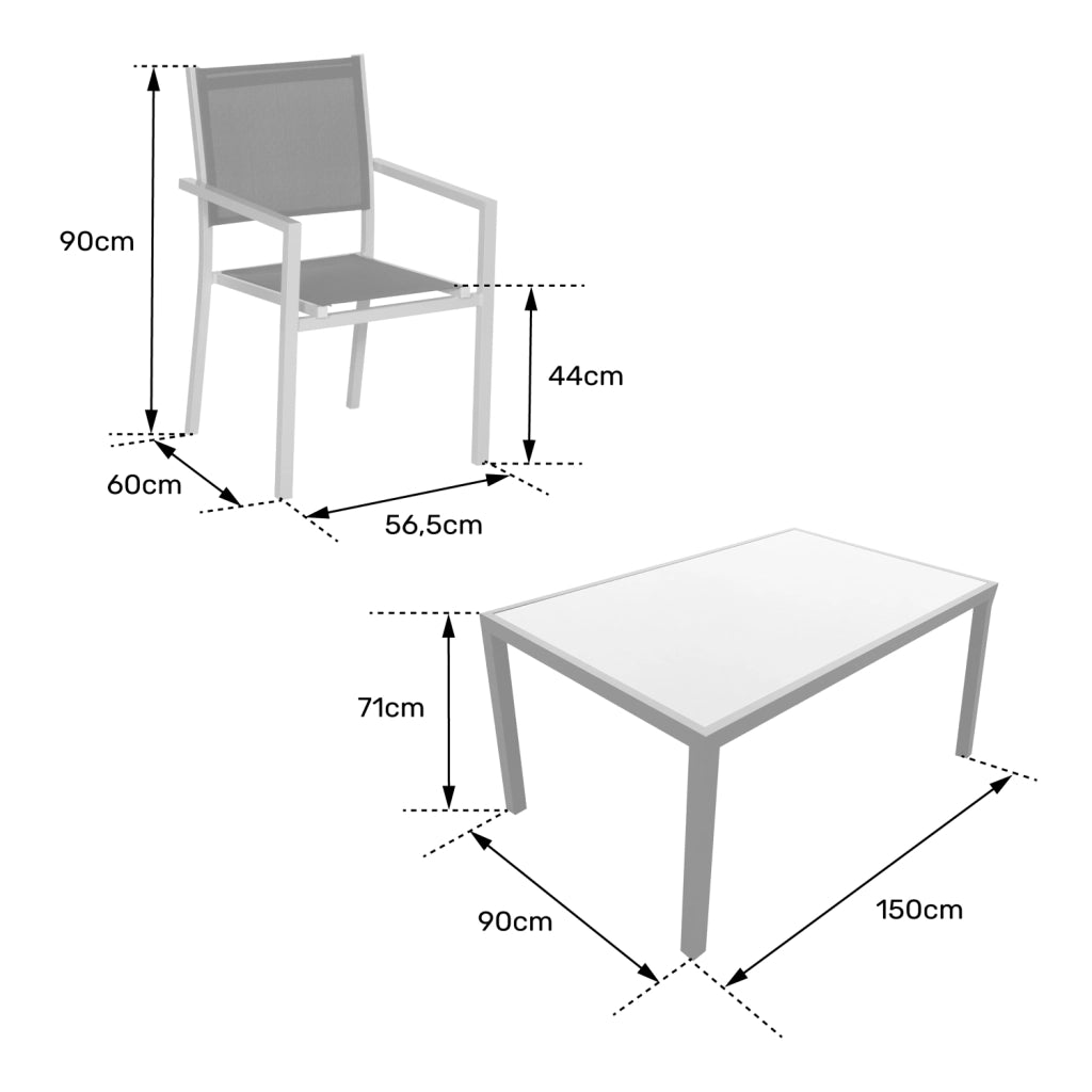 BERGAMOSet di mobili da giardino in textilene nero 6 posti - alluminio grigio