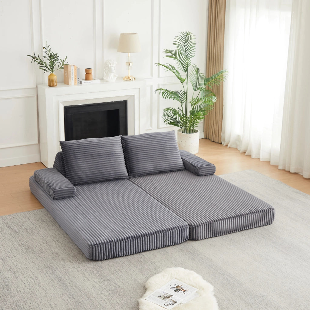 DIVANO Modulare 211 cm Grigio in Corduroy e Schiuma, Convertibile in Letto