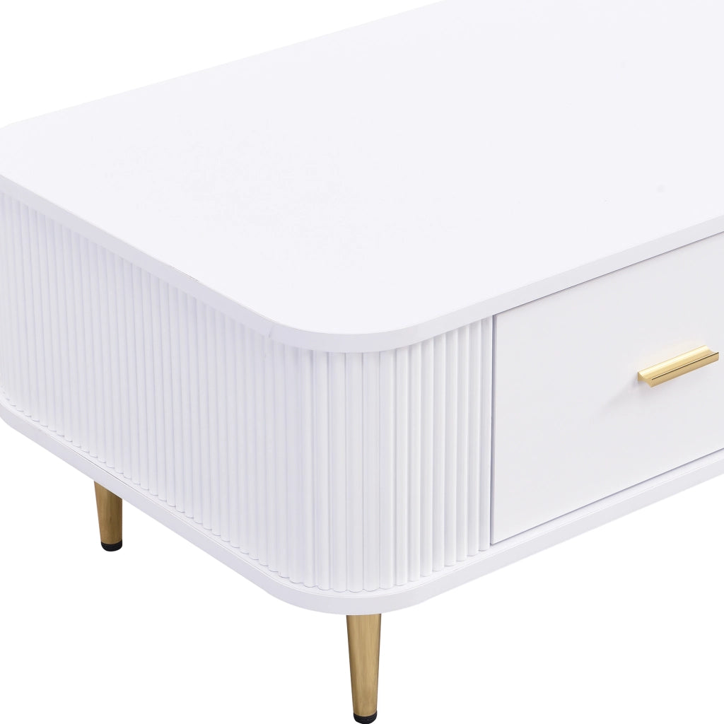 Tavolino da Salotto con 4 Cassetti; Angoli Arrotondati e Fianchi Ondulati; per Soggiorno; in MDF; 105 × 51 × 38 cm; Bianco