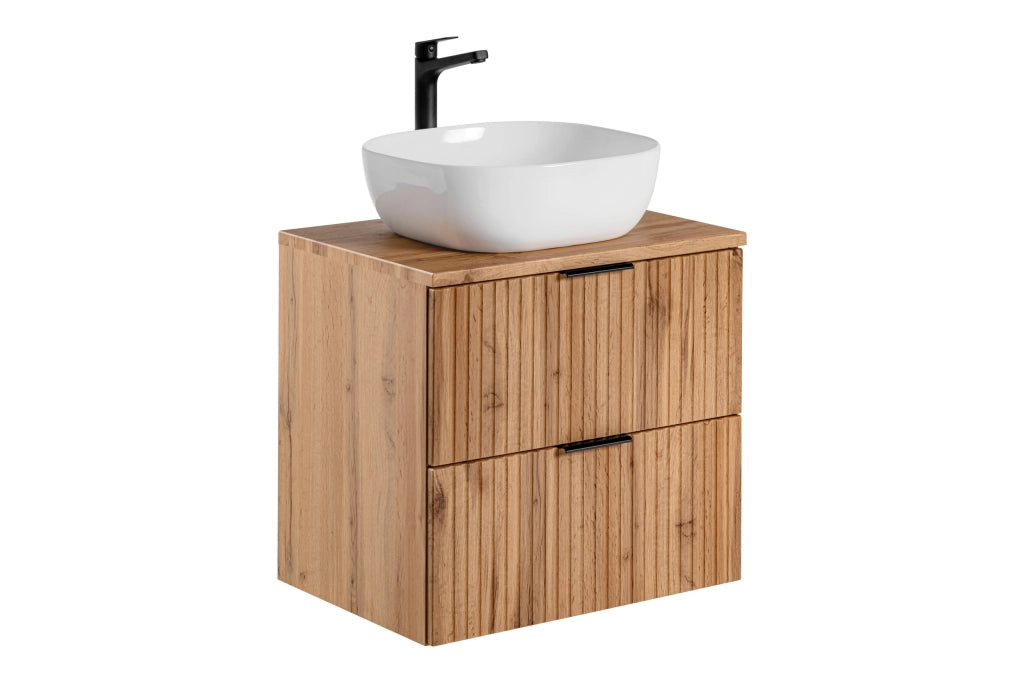 Set mobili bagno 60 cm con piano e lavabo da appoggio Smile Adel Oak 60 x 1401 x 46 cm