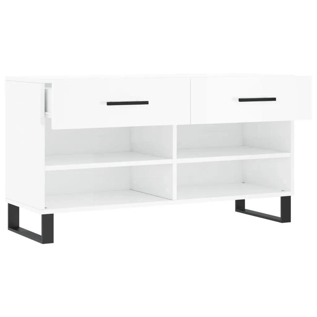 Panca Porta Scarpe | Scarpiera | Mobile per scarpe Bianco Lucido 102x35x55 cm Legno Multistrato