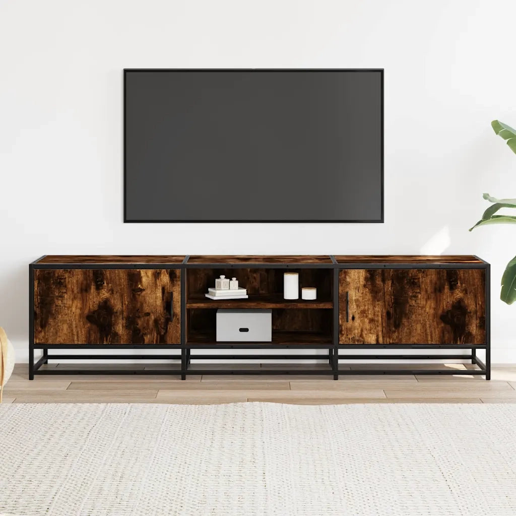 Mobile TV Rovere Fumo 160x35x41 cm Legno Multistrato e Metallo 848846
