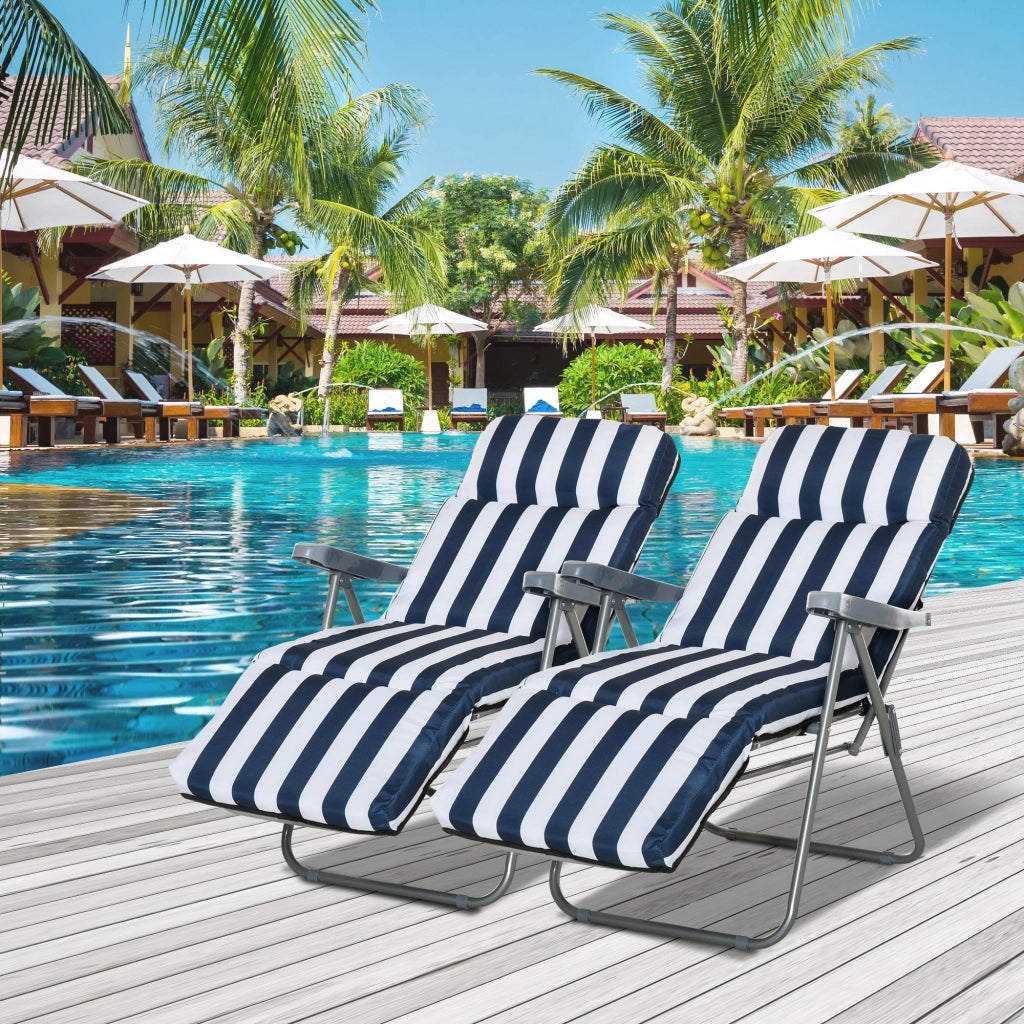 Chaise Longue Pieghevole Regolabile con Cuscino ¨C Zephmum ¨C Blu e Bianco in Acciaio