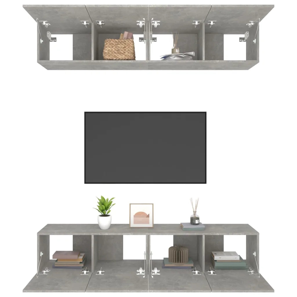 Mobili TV 4 pz Grigio Cemento 80x30x30 cm in Legno Multistrato