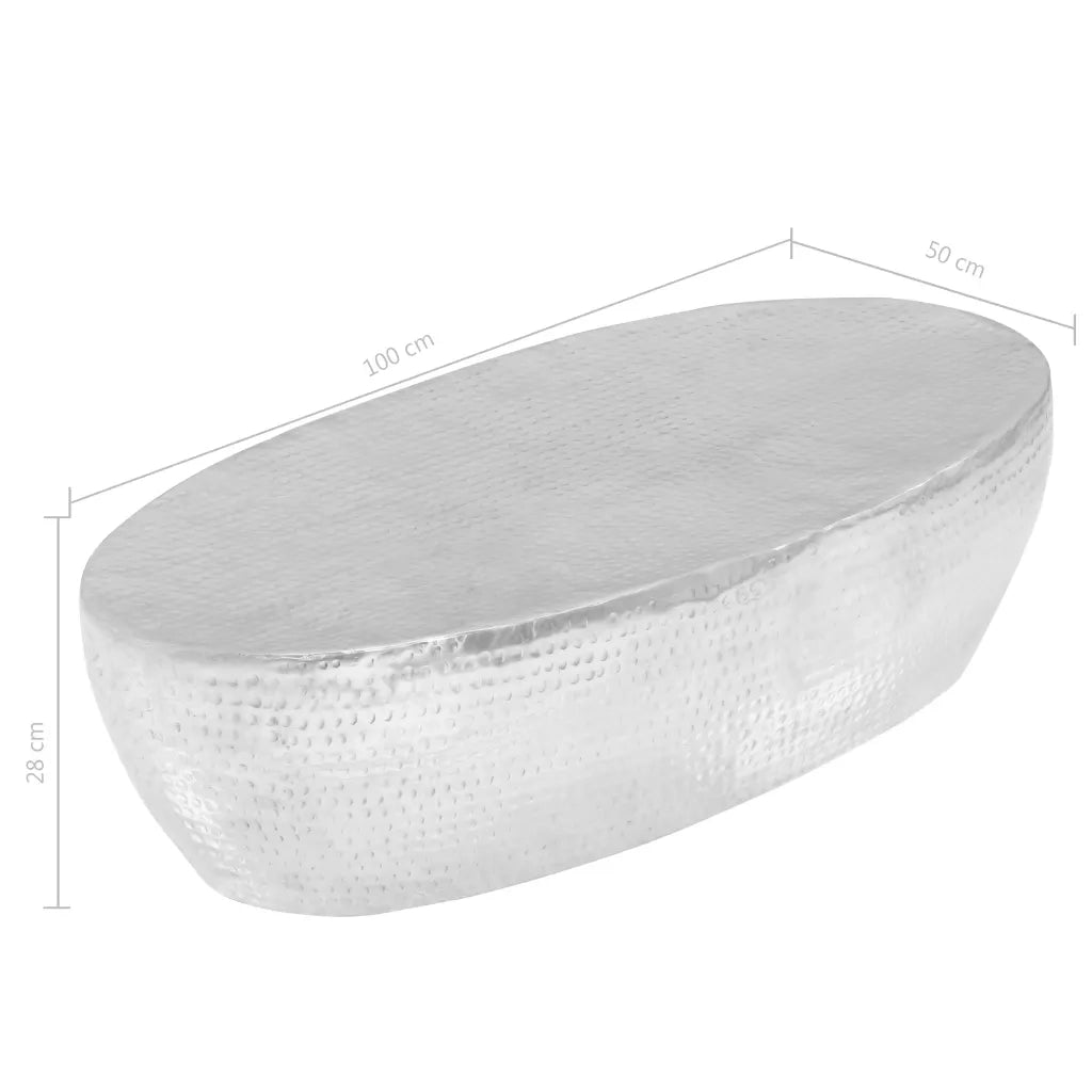 Tavolino da Salotto 100x50x28cm Argento in Alluminio Martellato 246506