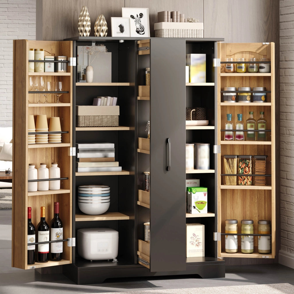 Credenza da cucina con 2 ante e ripiani regolabili - per cucina - in MDF - 120×78×35 cm - nero